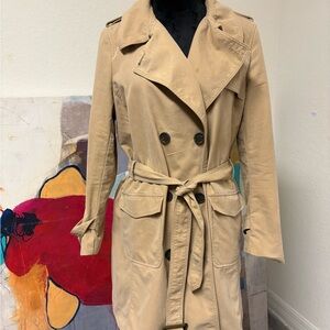 LOFT Tan Trench Coat with Belted Waist and Wide Lapels